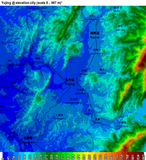 Zoom OUT 2x Yujing, Taiwan elevation map
