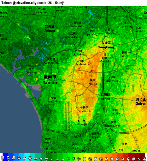 Zoom OUT 2x Tainan, Taiwan elevation map