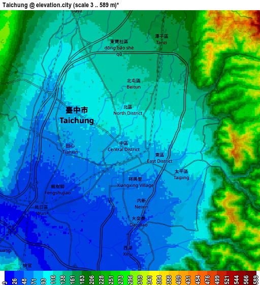 Zoom OUT 2x Taichung, Taiwan elevation map