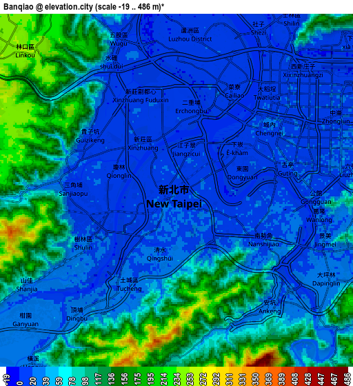 Zoom OUT 2x Banqiao, Taiwan elevation map