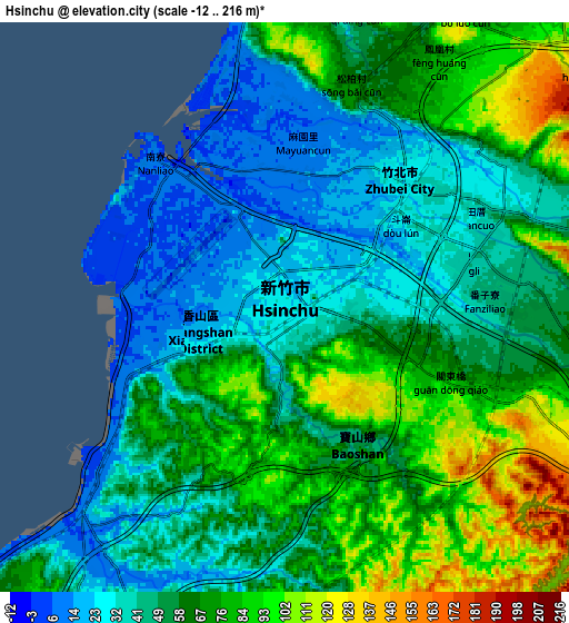 Zoom OUT 2x Hsinchu, Taiwan elevation map