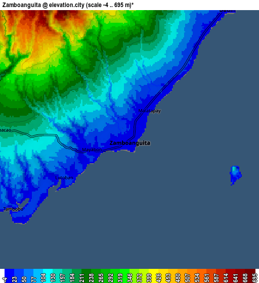 Zoom OUT 2x Zamboanguita, Philippines elevation map