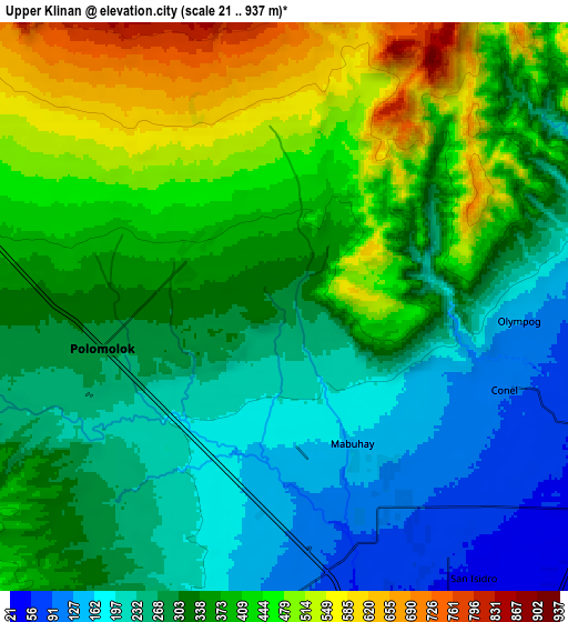 Zoom OUT 2x Upper Klinan, Philippines elevation map