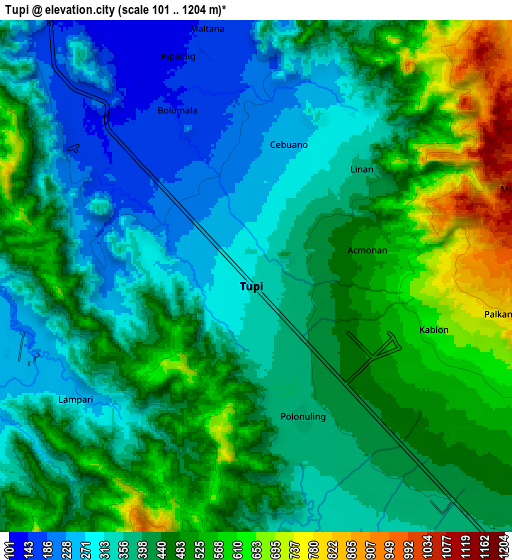 Zoom OUT 2x Tupi, Philippines elevation map