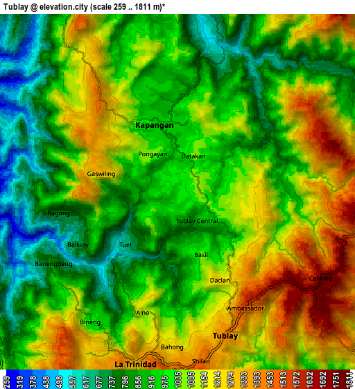 Zoom OUT 2x Tublay, Philippines elevation map