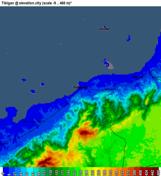Zoom OUT 2x Tibigan, Philippines elevation map