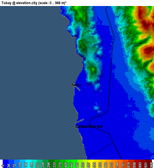 Zoom OUT 2x Tubay, Philippines elevation map