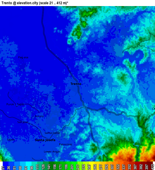 Zoom OUT 2x Trento, Philippines elevation map