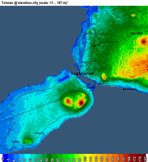 Zoom OUT 2x Totolan, Philippines elevation map