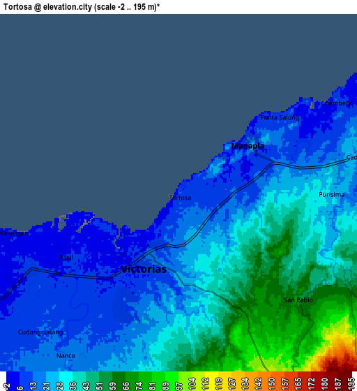 Zoom OUT 2x Tortosa, Philippines elevation map