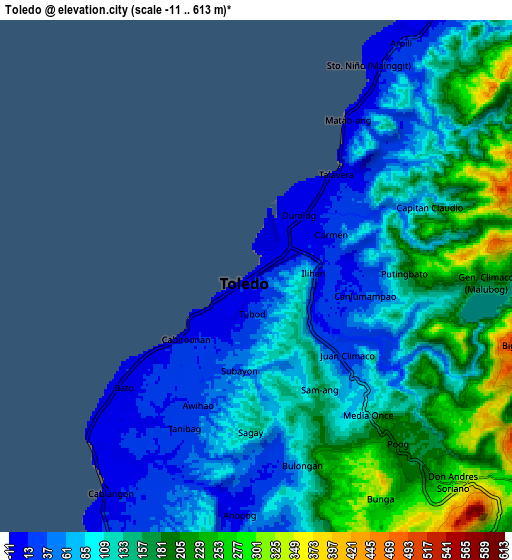 Zoom OUT 2x Toledo, Philippines elevation map
