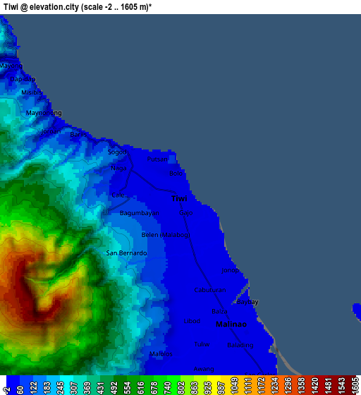 Zoom OUT 2x Tiwi, Philippines elevation map