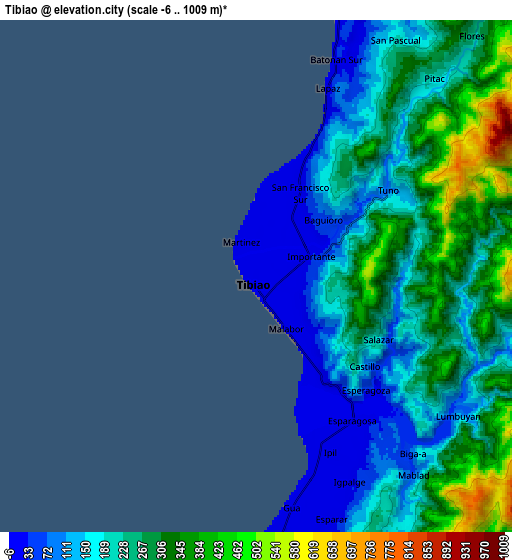 Zoom OUT 2x Tibiao, Philippines elevation map