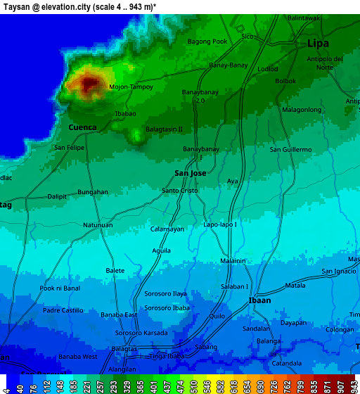 Zoom OUT 2x Taysan, Philippines elevation map