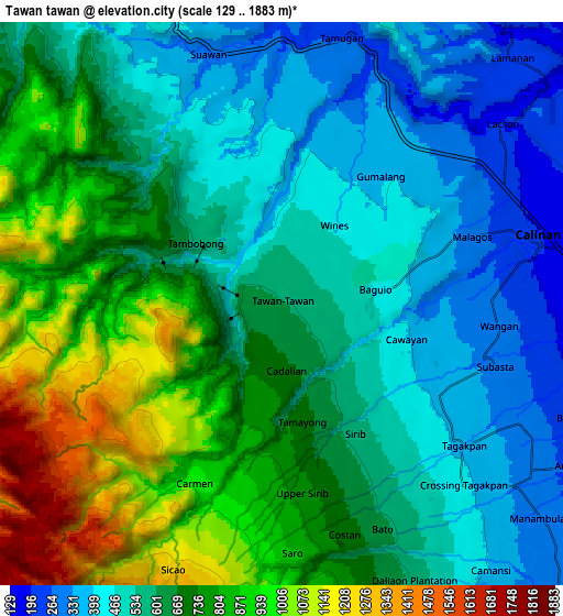 Zoom OUT 2x Tawan tawan, Philippines elevation map