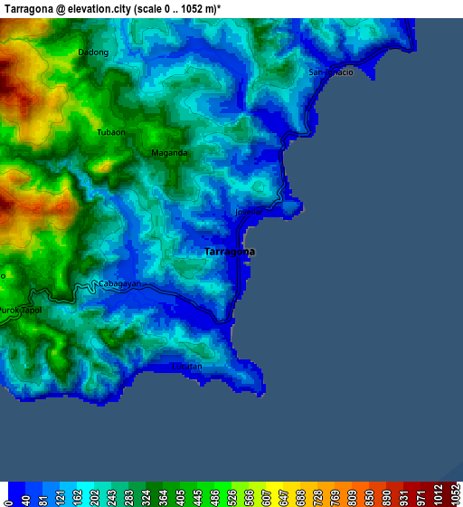 Zoom OUT 2x Tarragona, Philippines elevation map