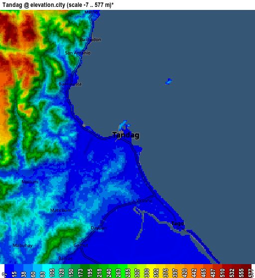 Zoom OUT 2x Tandag, Philippines elevation map