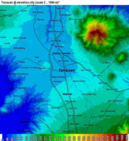 Zoom OUT 2x Tanauan, Philippines elevation map