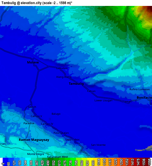 Zoom OUT 2x Tambulig, Philippines elevation map