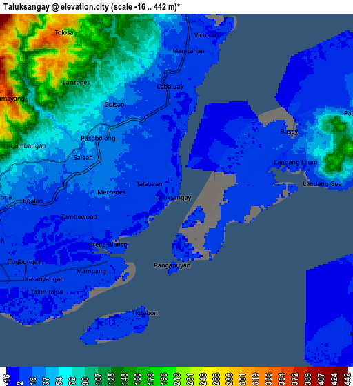 Zoom OUT 2x Taluksangay, Philippines elevation map