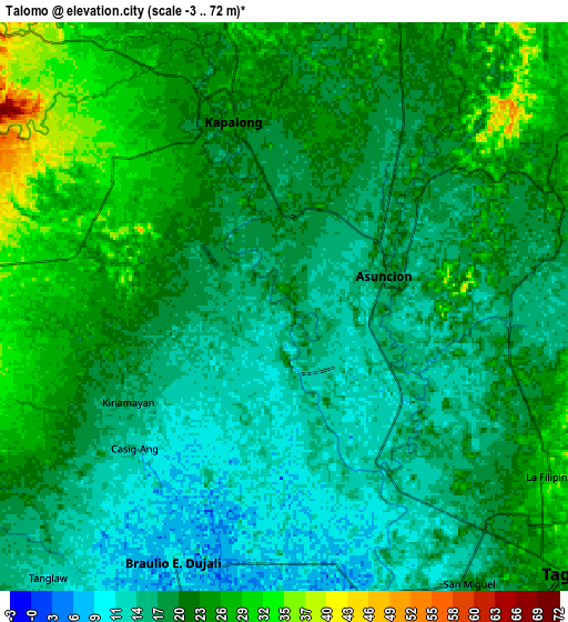 Zoom OUT 2x Talomo, Philippines elevation map