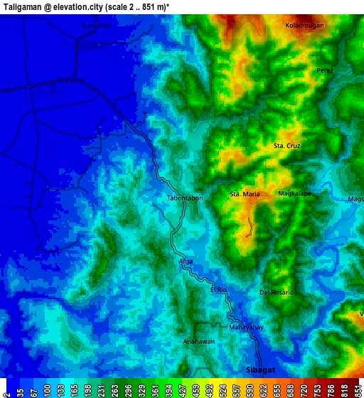 Zoom OUT 2x Taligaman, Philippines elevation map