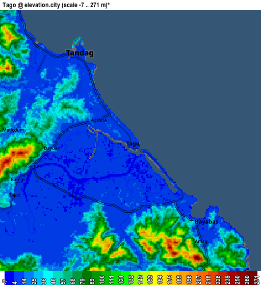 Zoom OUT 2x Tago, Philippines elevation map
