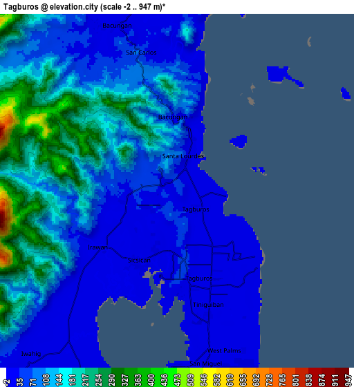 Zoom OUT 2x Tagburos, Philippines elevation map