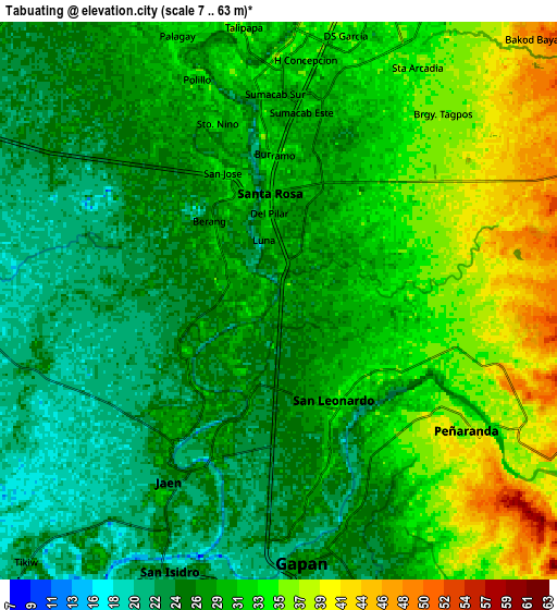 Zoom OUT 2x Tabuating, Philippines elevation map