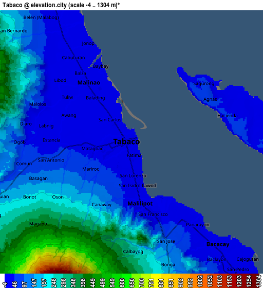 Zoom OUT 2x Tabaco, Philippines elevation map