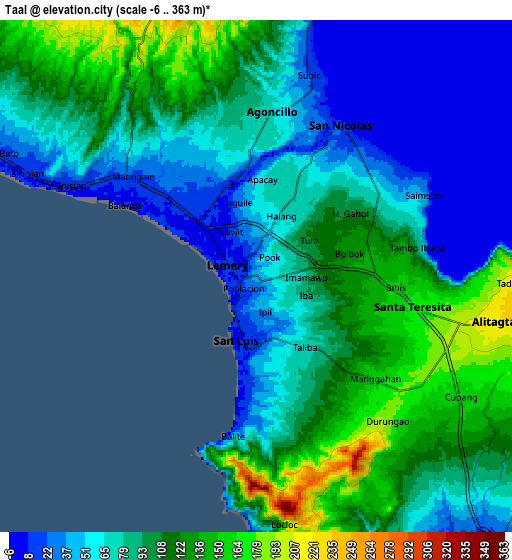 Zoom OUT 2x Taal, Philippines elevation map