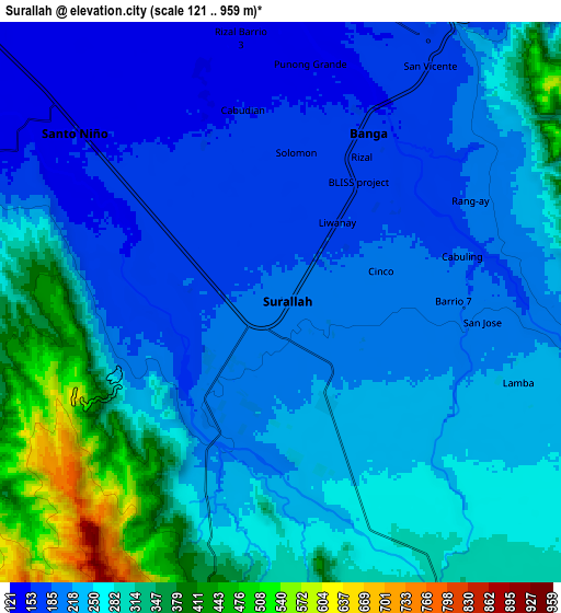 Zoom OUT 2x Surallah, Philippines elevation map
