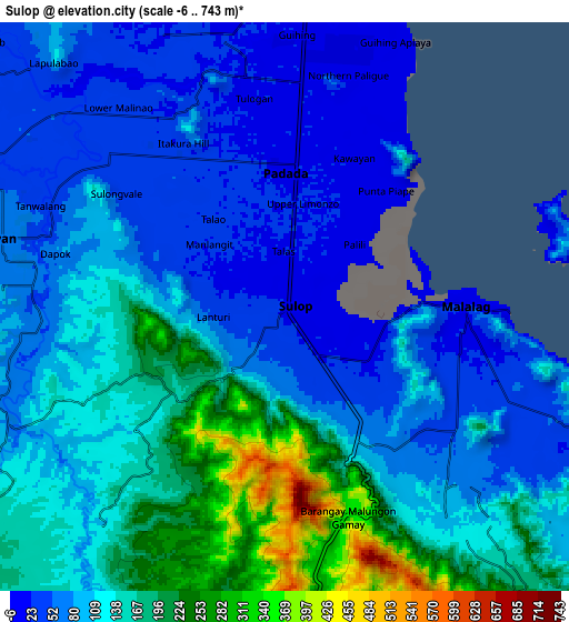 Zoom OUT 2x Sulop, Philippines elevation map