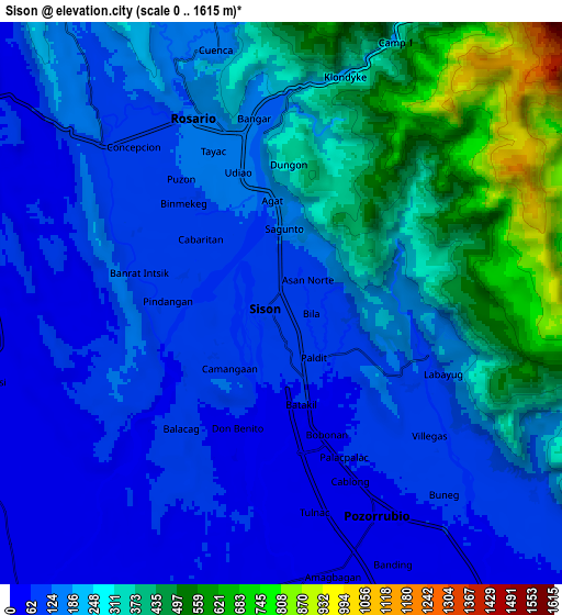 Zoom OUT 2x Sison, Philippines elevation map