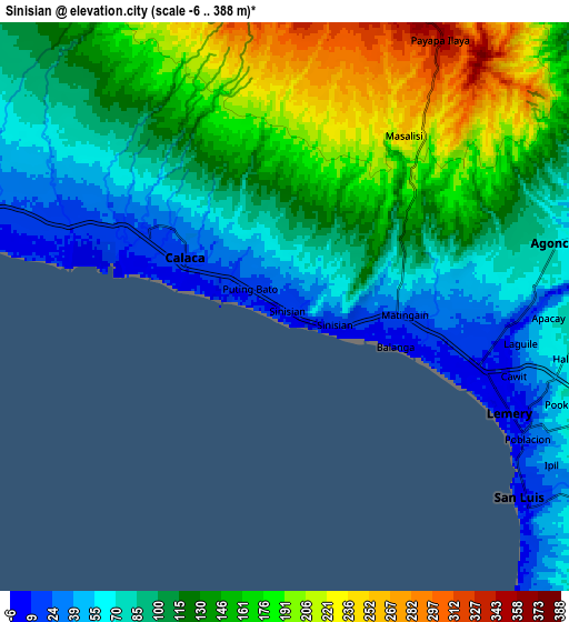 Zoom OUT 2x Sinisian, Philippines elevation map