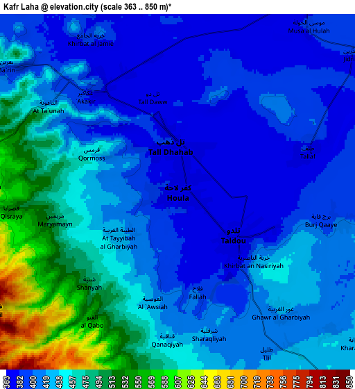 Zoom OUT 2x Kafr Lāhā, Syria elevation map