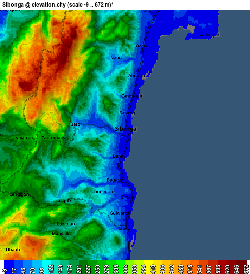 Zoom OUT 2x Sibonga, Philippines elevation map