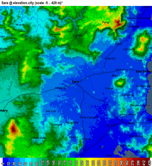 Zoom OUT 2x Sara, Philippines elevation map