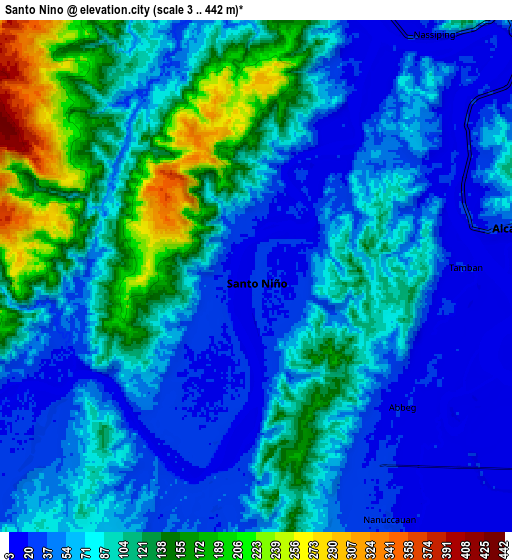 Zoom OUT 2x Santo Niño, Philippines elevation map