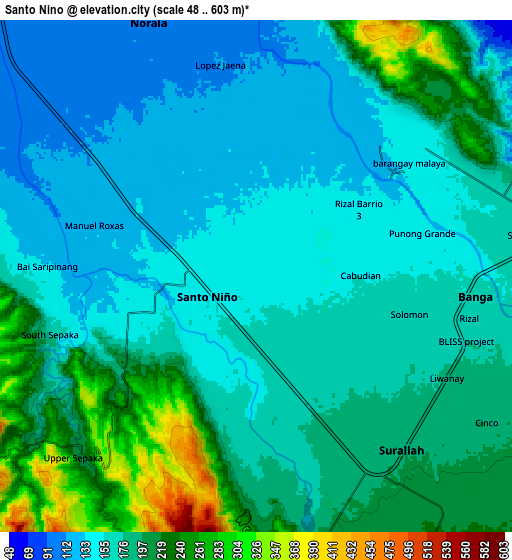 Zoom OUT 2x Santo Niño, Philippines elevation map