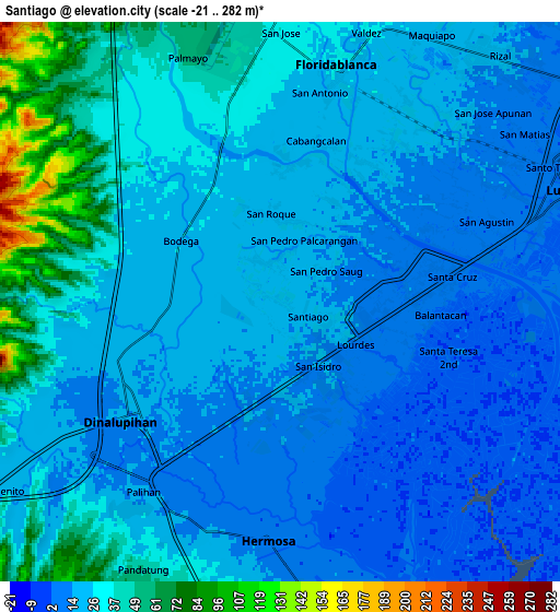 Zoom OUT 2x Santiago, Philippines elevation map