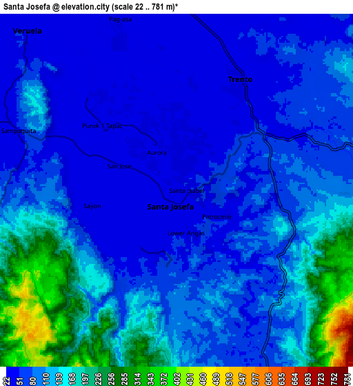 Zoom OUT 2x Santa Josefa, Philippines elevation map