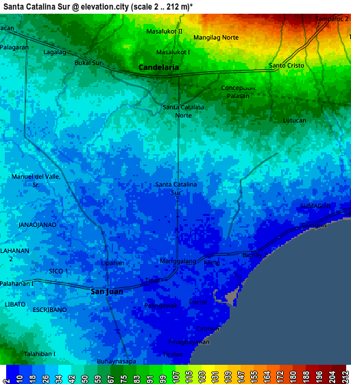 Zoom OUT 2x Santa Catalina Sur, Philippines elevation map