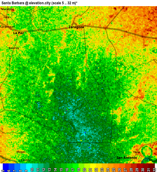 Zoom OUT 2x Santa Barbara, Philippines elevation map