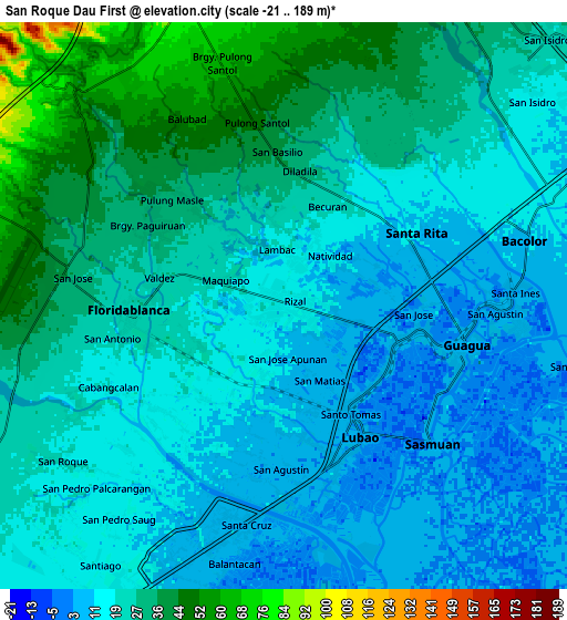 Zoom OUT 2x San Roque Dau First, Philippines elevation map