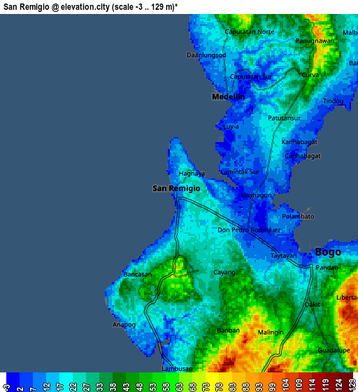 Zoom OUT 2x San Remigio, Philippines elevation map