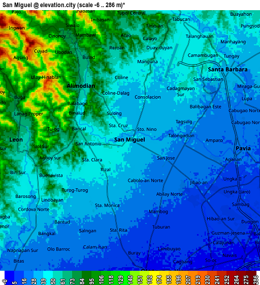 Zoom OUT 2x San Miguel, Philippines elevation map