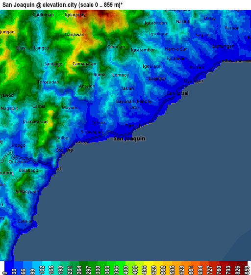 Zoom OUT 2x San Joaquin, Philippines elevation map