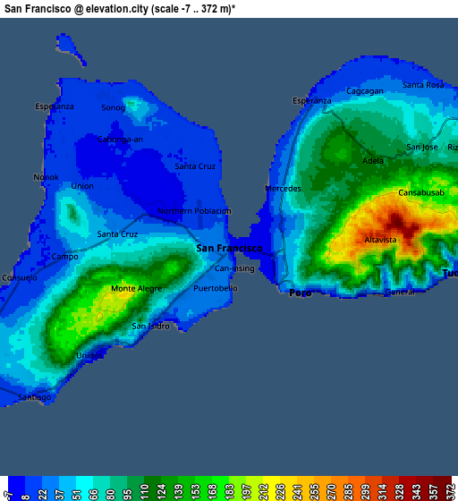 Zoom OUT 2x San Francisco, Philippines elevation map