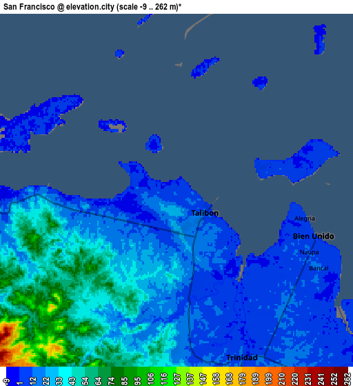 Zoom OUT 2x San Francisco, Philippines elevation map